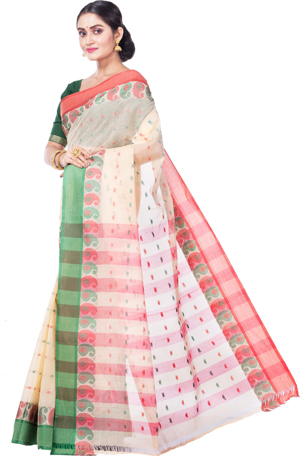 Off-White Pure Cotton Amkolka_Par Tant Saree (479)